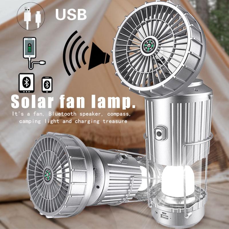 6 in 1 portable outdoor LED camping lantern with fan solar charge rechargeable