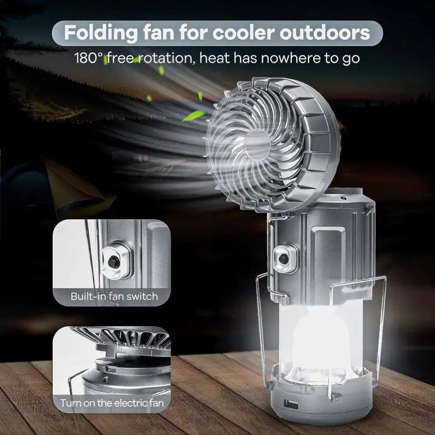 6 in 1 portable outdoor LED camping lantern with fan solar charge rechargeable